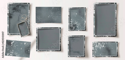 Vector stereoscopic rectangle template set with slate gray scrapbook mockup frame photo collage. photo