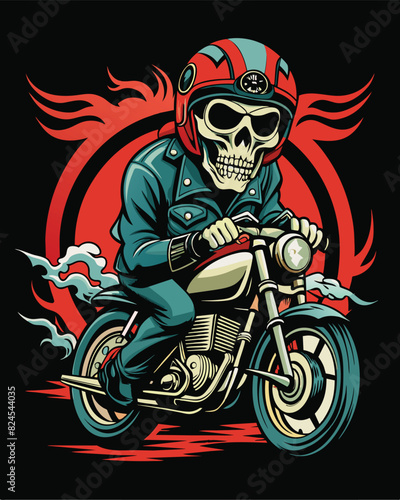 skull riding a motorcycle vector illustration, for a t-shirt