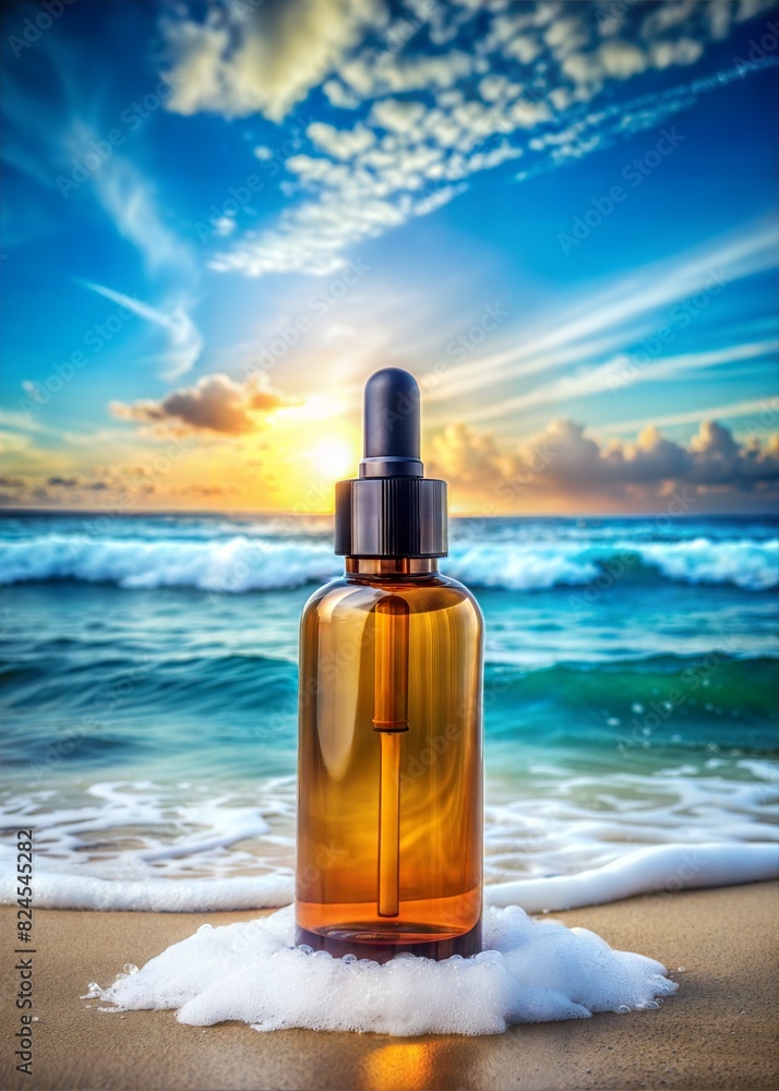 design of product card for face oil with ocean background