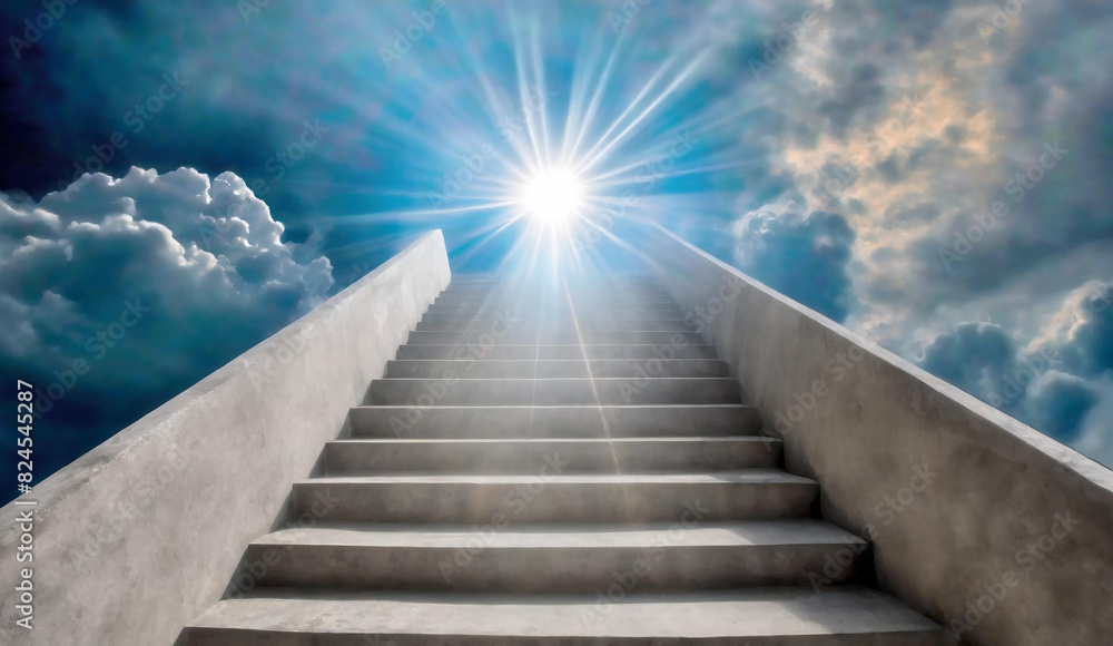 Concrete stairs leading up to the sunny sky Concrete stairs leading up to the sunny sky