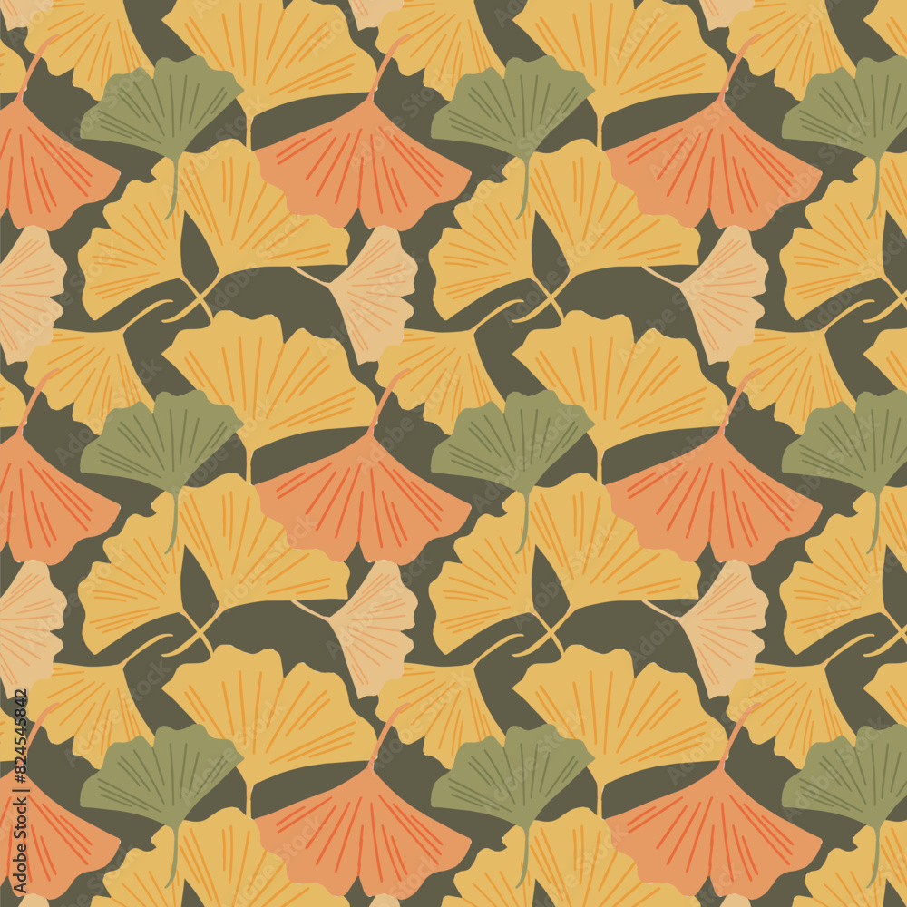 イチョウの葉の幾何学模様シームレスパターン