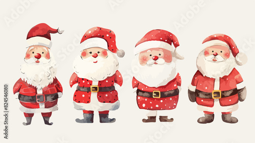 Watercolor Illustration Four of Cute Santa Claus char © Geforce