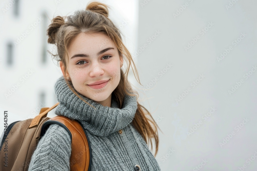 Girl Student Smiling Happily at Camera - Cute and Beautiful Teenage Young Woman Girl Student Smiling Happily at Camera - Cute and Beautiful Teenage Young Woman