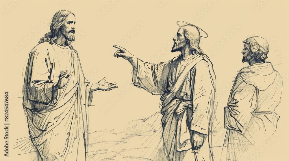 Fototapeta premium Biblical Illustration of Jesus' Sermon on the Beatitudes, Ideal for article