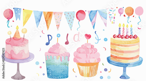 Watercolor Illustration Four of party decoration Vector