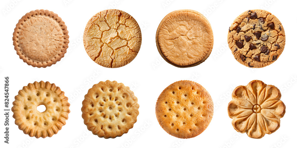 Collection of tasty cookie or biscuit isolated on a transparent background, top view, PNG Collection of tasty cookie or biscuit isolated on a transparent background, top view, PNG