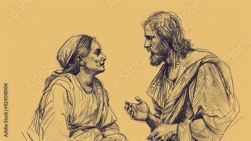 Biblical Illustration of Jesus' Encounter with the Samaritan Woman at the Well, Ideal for article