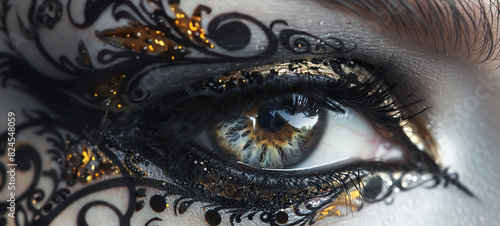 Gothicstyle eye art, featuring dark, dramatic shading and ornate, lacelike patterns. photo