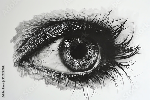 Hyperrealistic ink drawing of an eye, with intricate details and shading. photo