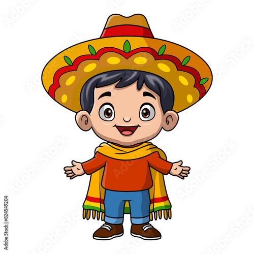 Cute boy cartoon wearing costume mexico
