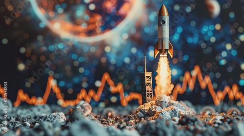 An illustration of a rocket launching next to a line graph, representing taking off towards success. image