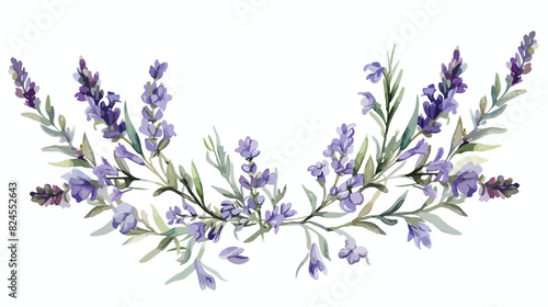 Watercolor lavender floral wreath wild flowers field