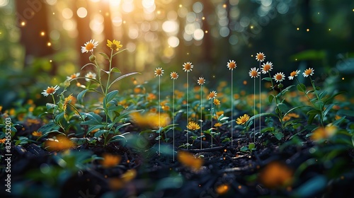 An image of a garden blossoming beside an upward-trending line graph, symbolizing fruitful growth. photo