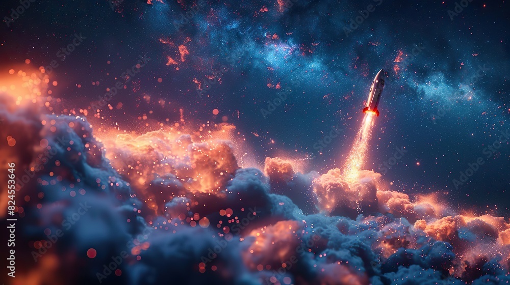 An image of a rocket ship taking off next to an upward-trending line graph, representing ambitious growth. stock photo An image of a rocket ship taking off next to an upward-trending line graph, representing ambitious growth. stock photo