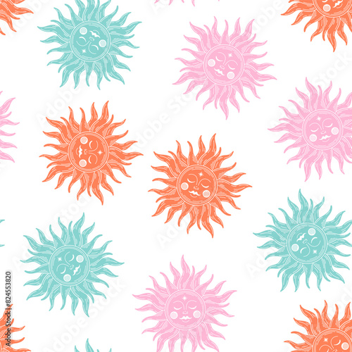 Colorful celestial sun seamless pattern