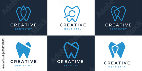 creative set of dental logo template, for dentist, clinic dental and health care.
