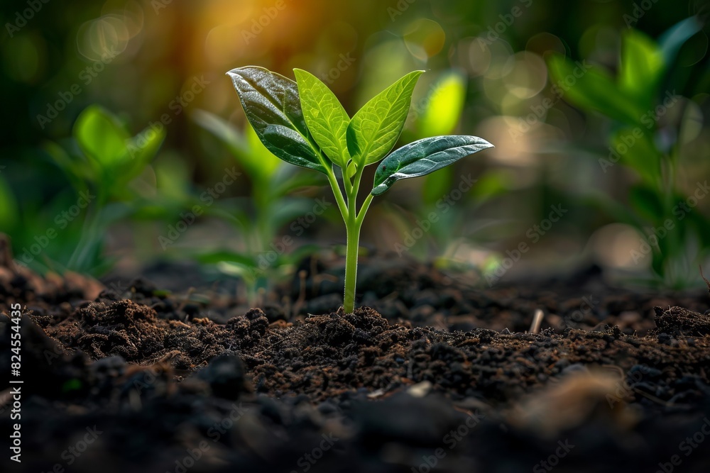A single green sprout breaking through the soil, representing new growth and sustainability A single green sprout breaking through the soil, representing new growth and sustainability