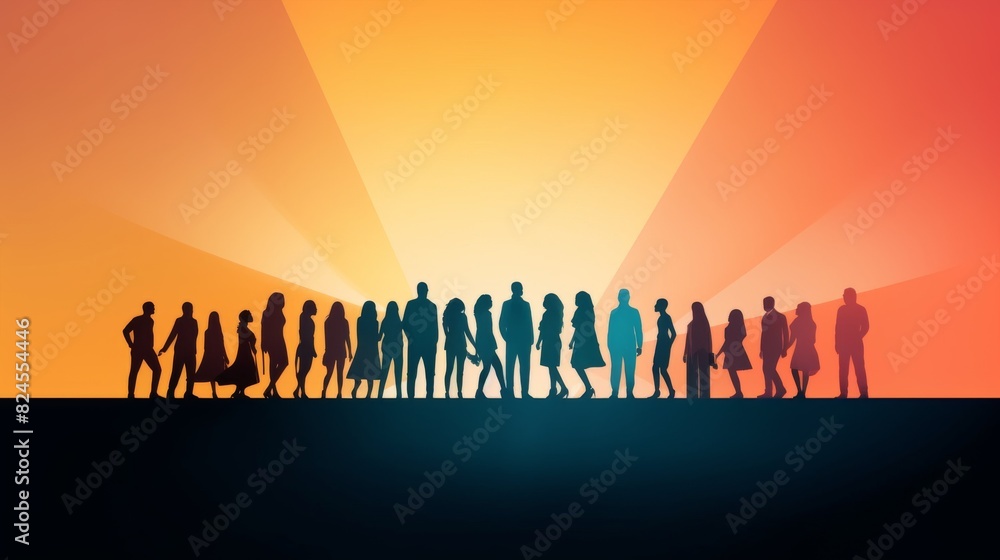 Banner copy space multicultural collaborators or co-workers. Community group diversity silhouette people from the side. Concept of bargain agreement or pact. Collaborate.Colleagues. Team