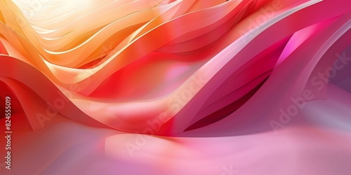 Multicolored waves in shades of pink  yellow  and orange interweave in an abstract painting