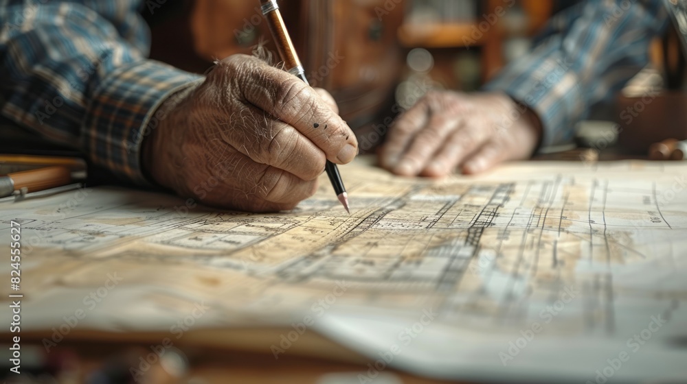Obraz premium A person is writing on a piece of paper with a pencil