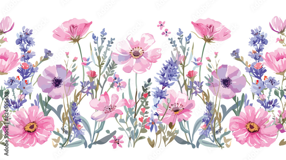 Watercolor pink violet wild flowers. Digital floral