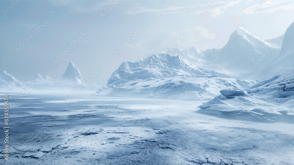 An Arctic winter landscape with huge glaciers, frozen sea and blizzards, exudes the raw power and beauty of nature. An Arctic winter landscape with huge glaciers, frozen sea and blizzards, exudes the raw power and beauty of nature.