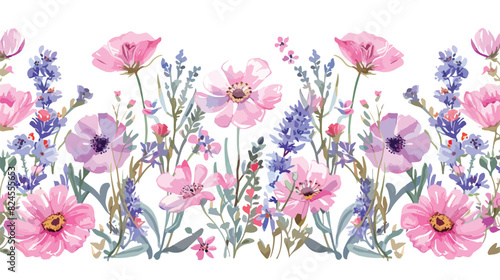 Watercolor pink violet wild flowers. Digital floral