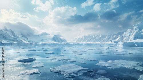 An Arctic winter landscape with huge glaciers, frozen sea and blizzards, exudes the raw power and beauty of nature.