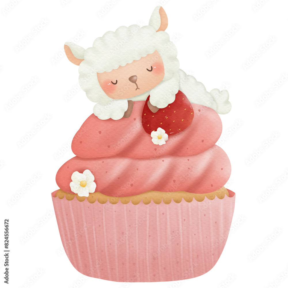 Animals sleep on cupcake watercolor clip art so cute Animals sleep on cupcake watercolor clip art so cute