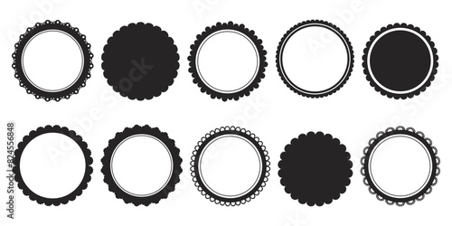 Scalloped seal round price emblem badge simple frame decoration isolated on white background. Stamp, wavy clip art