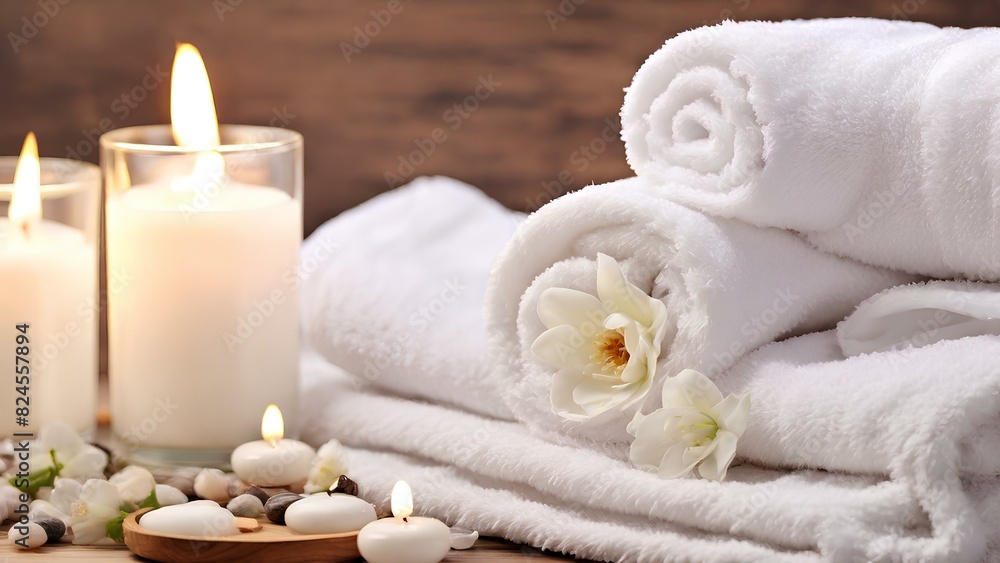 A Haven of Tranquility: Unveiling a Serene Spa Background with Towel, Bathroom, White, Luxury, and Massage