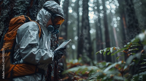 Environmental engineer taking samples in a forest photo