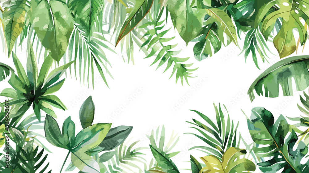 Watercolor tropical banner background with leaves jun