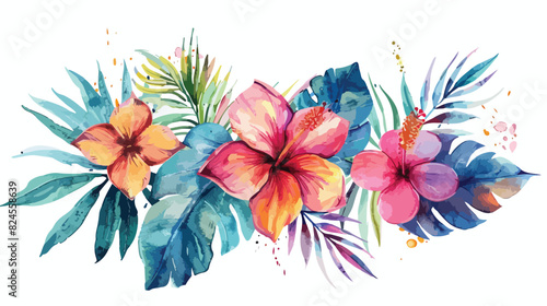 Watercolor tropical flower. Summer floral design 