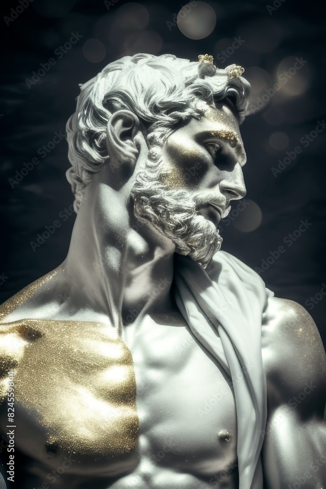 Stoic Marble Deity with Golden Accents
