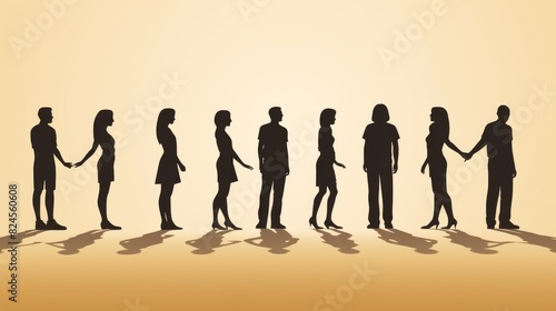 men and women crowd portrait in profile silhouette isolated