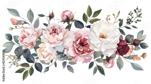 Watercolor winter floral bouquet pink white gentle © Geforce