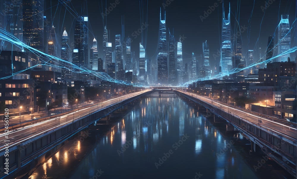 Futuristic Nighttime Cityscape with Advanced Technology