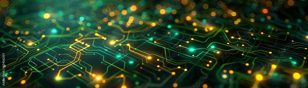 Close-up of a colorful electronic circuit board with glowing elements, showcasing interconnecting pathways and intricate digital patterns. Close-up of a colorful electronic circuit board with glowing elements, showcasing interconnecting pathways and intricate digital patterns.