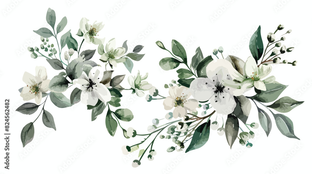 Watercolor Floral Bouquets Green Grey Branches Spring