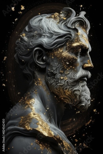 Stoic Marble Deity with Golden Accents © MiniMaxi