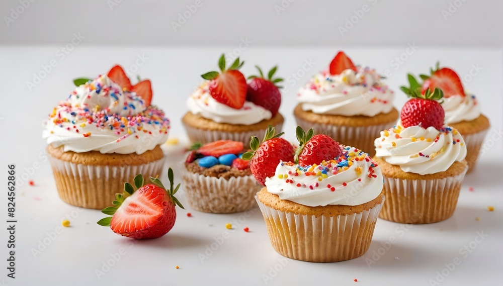Delightful Cupcakes with Strawberries, Sprinkles, and Whipped Cream