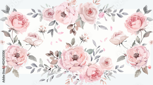 Watercolour Floral Bouquets Pink Blush Roses Spring