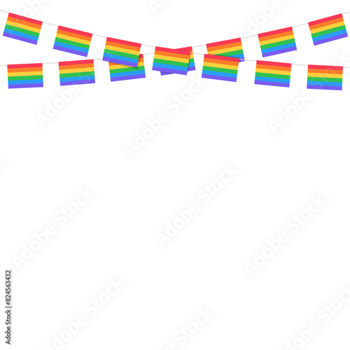 Rainbow bunting flags isolated on white background. Concept of LGBT celebration, pride month.