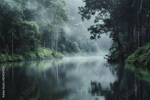 rio en calma en el bosque photo
