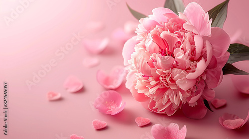 A stunning pink peony adorned with charming hearts
