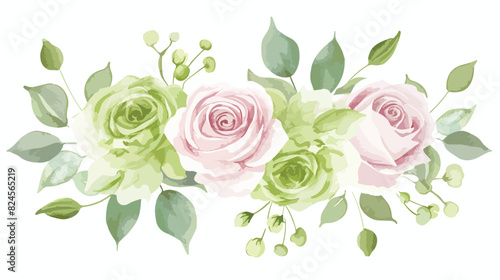 Watercolour Flower Pink Green Roses Spring Arrangemen
