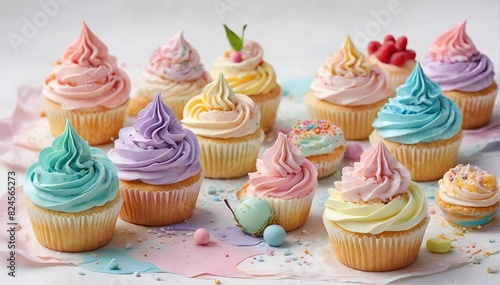 Colorful Cupcakes with Various Frostings and Sprinkles