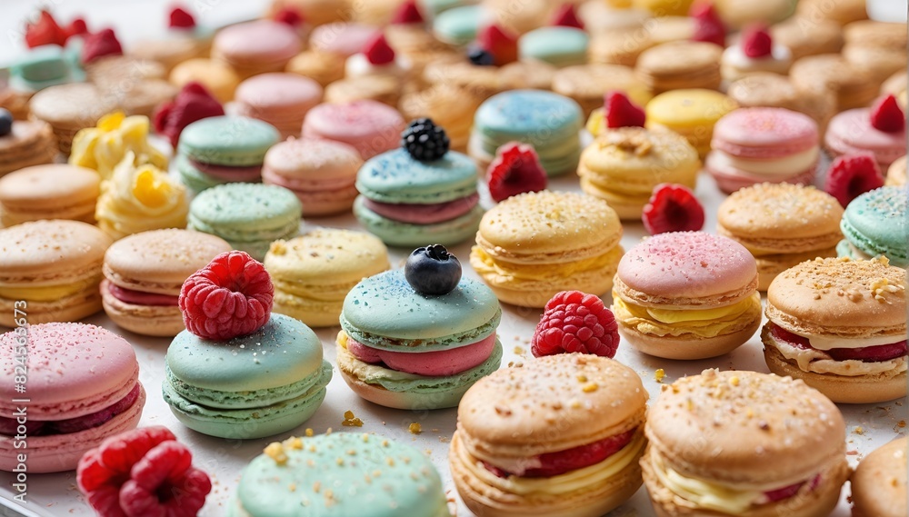Colorful Macarons in a Line, Painted with Variety Colorful Macarons in a Line, Painted with Variety