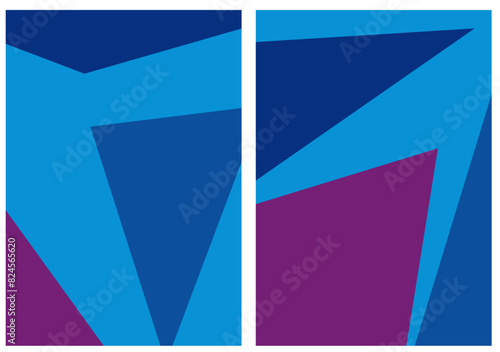 
collection of modern simple minimalistic posters in neon shades with geometric shapes (triangles) on a blue background